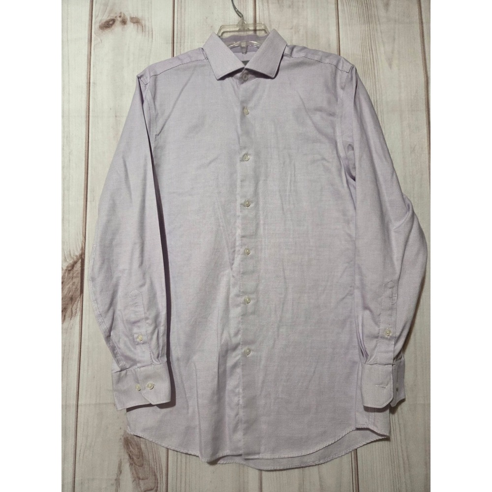 Perry Ellis Premium Mens Slim Fit Dress Shirt Purple Micro Check 15 32/33 Cotton